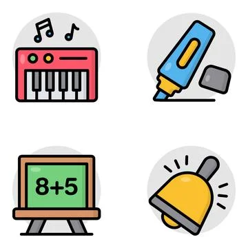 Set of Study and Knowledge Flat Icons Stock Illustration