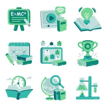 Set of Study Flat Icons Stock Illustration