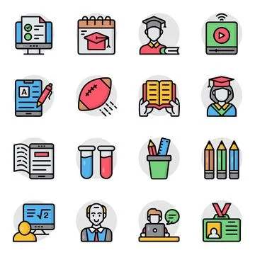 Set of Study Flat Icons Stock Illustration