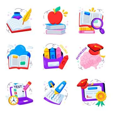 Set of Study Flat Illustrations Stock Illustration