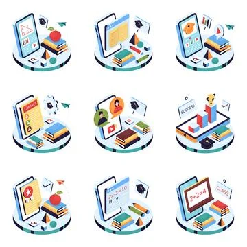 Set of Study Isometric Illustration Stock Illustration
