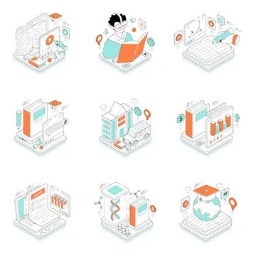 Set of Study Isometric Illustrations Stock Illustration