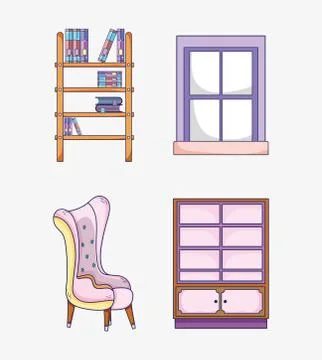 Set of study room elements Stock Illustration