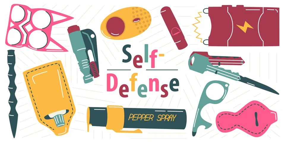 Set of stuff for self-defense Stock Illustration