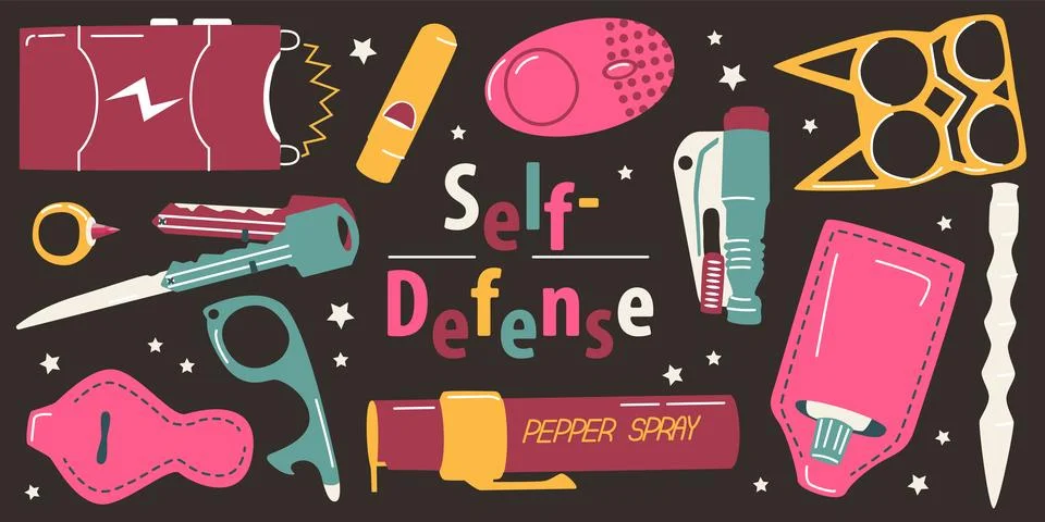 Set of stuff for self-defense Stock Illustration