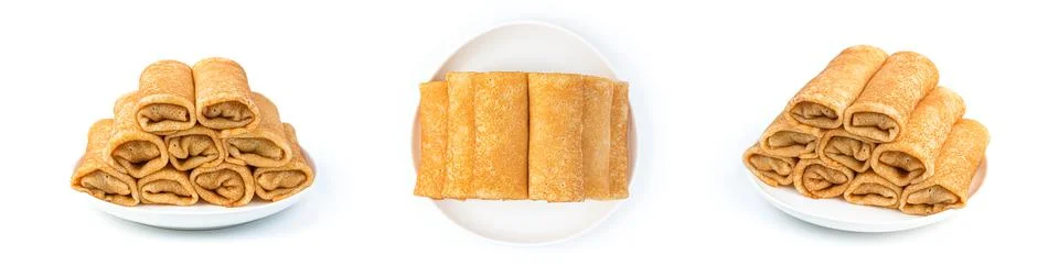 A set of stuffed pancakes from different angles. Stock Photos