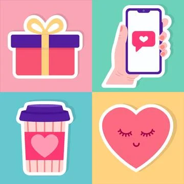 Set of sty. Valentine's day. Cute holiday elements. Vector illustration in .. 스톡 일러스트