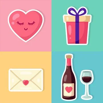 Set of sty. Valentine's day. Cute holiday elements. Vector illustration in .. Illustrazione stock