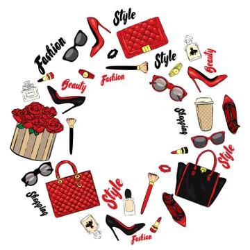 Set of stylish women's accessories. Stock Illustration