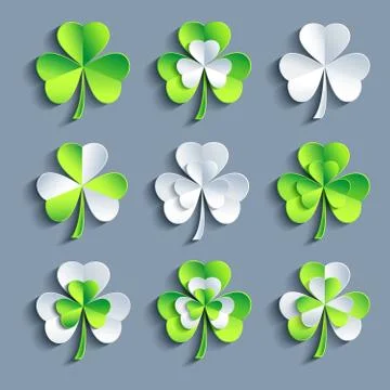 Set of stylized 3d Patricks leaf clover Illustrazione stock