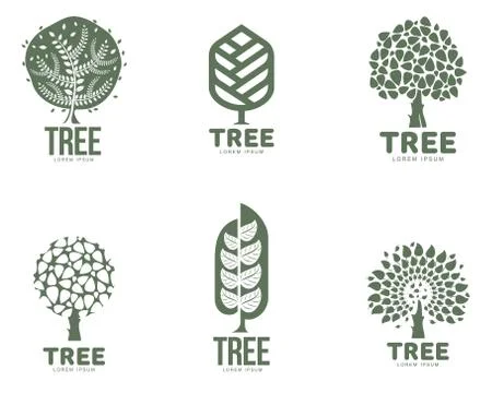 Set of stylized abstract graphic tree logo templates, vector illustration Stock Illustration