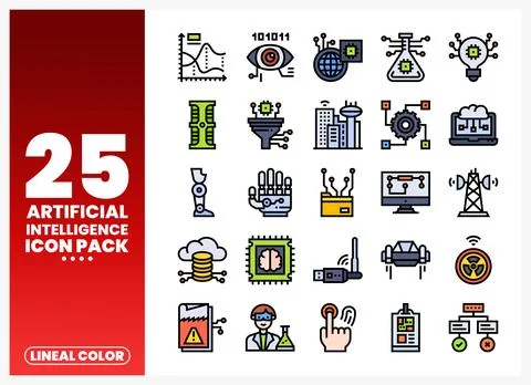Set of stylized artificial intelligence icons in lineal color format. showc.. Stock Illustration