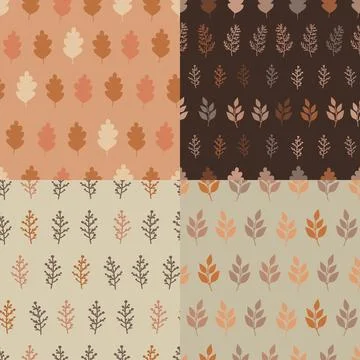 Set of stylized autumn patterns with leaves Stock Illustration