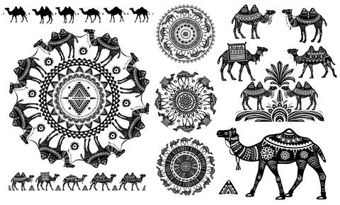 Set of stylized decorative Camels Stock Illustration