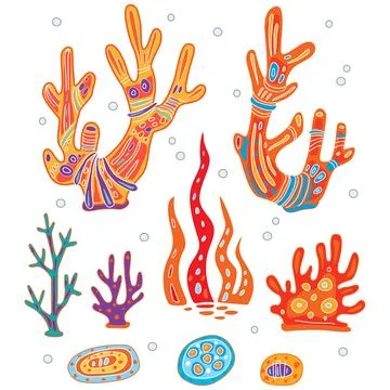 Set of Stylized Decorative Corals and Algae Stock Illustration