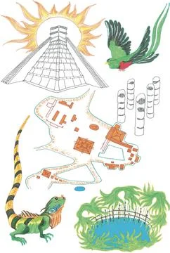 Set of stylized elements of the traditional national culture of Mexico Stock Illustration