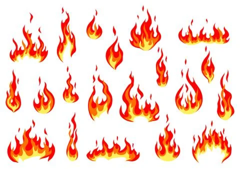 Set of stylized fire or flames. Burning red fire or bonfire. Illustrazione stock