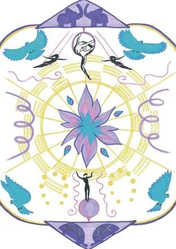 Set of stylized flat elements for a symmetrical blue violet circus pattern Stock Illustration