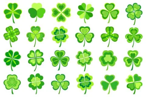 Set of stylized green Patricks leaf clover Stock Illustration