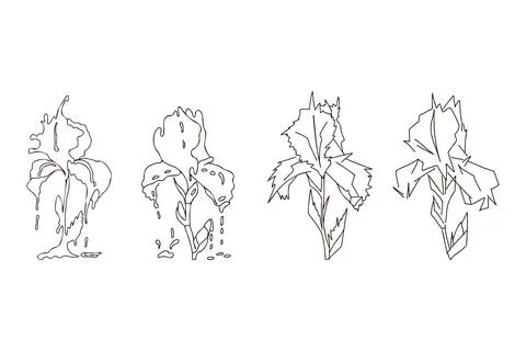 A set of stylized iris flower, origami, vector illustration. Illustrazione stock