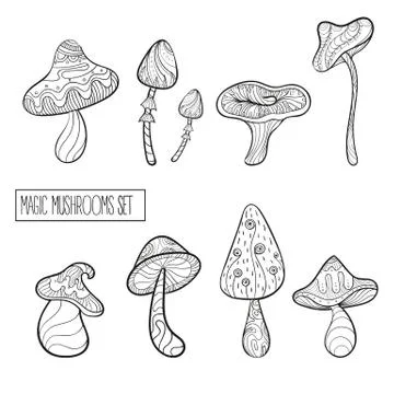 Set of stylized magic mushrooms Stock Illustration