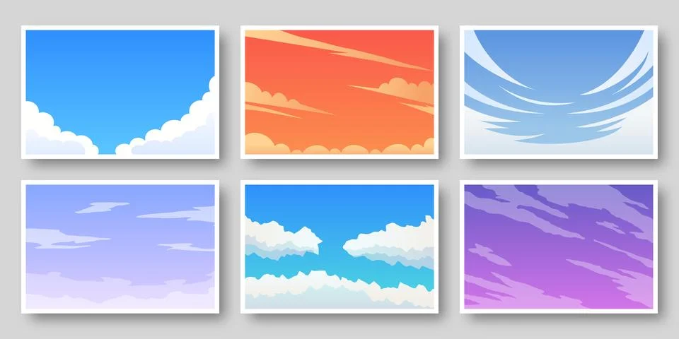Set of stylized sky backgrounds with clouds and gradient colors Stock Illustration