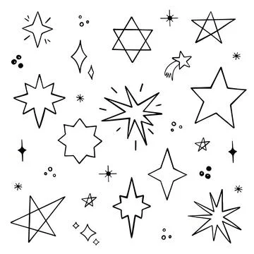 Set of stylized stars in doodle style. Abstract symbols of stars. Vector Stock Illustration