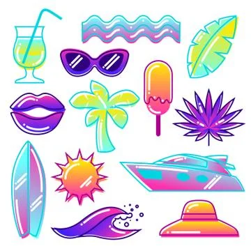 Set of stylized summer objects. Abstract illustration in vibrant color Stock Illustration
