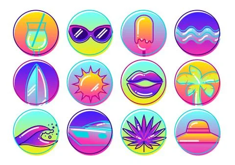 Set of stylized summer objects. Abstract illustration in vibrant color Stock Illustration