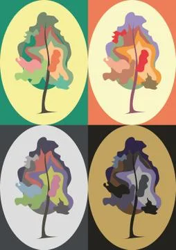 Set of stylized trees in different colors Stock Illustration