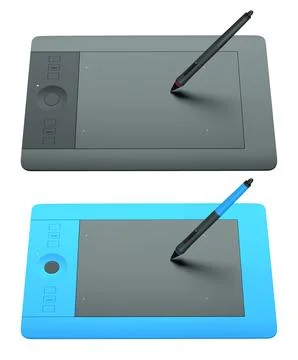 Set of stylus graphic tablets shown in top and angled view, isolated on whi.. Stock-Illustration