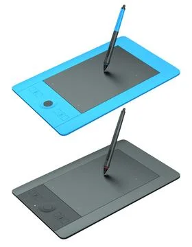 Set of stylus graphic tablets shown in top and angled view, isolated on white Illustrazione stock