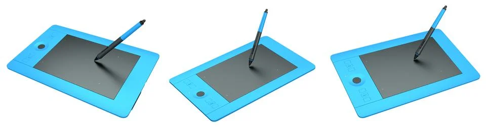 Set of stylus graphic tablets shown in top and angled view, isolated on white Illustrazione stock