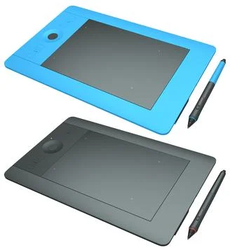 Set of stylus graphic tablets shown in top and angled view, isolated on whi.. Stock Illustration