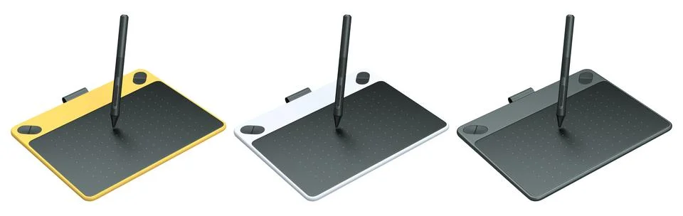 Set of stylus graphic tablets shown in top and angled view, isolated on whi.. Illustrazione stock