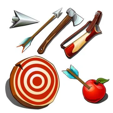 Set of subjects for competitions on accuracy isolated on white background Stock Illustration