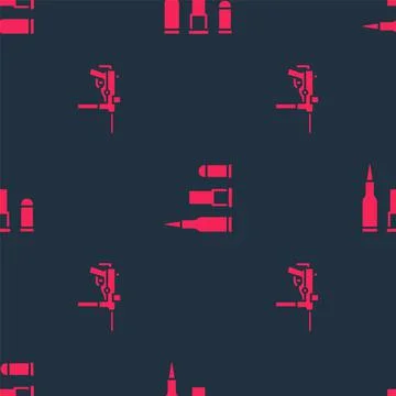 Set Submachine gun M3 and Bullet on seamless pattern. Vector Stock Illustration
