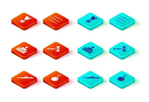 Set Submarine, Bomb ready to explode, Stop war, War axe, Barbed wire and 스톡 일러스트