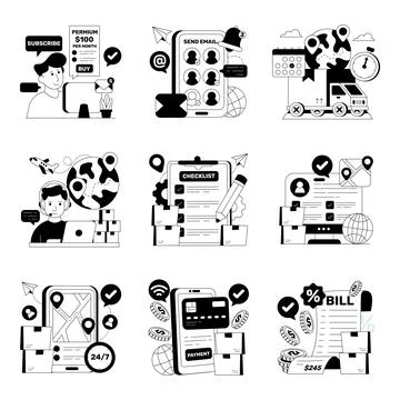 Set of Subscription and Logistic Solid Illustrations Stock Illustration