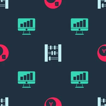 Set Subsets, math, a is subset of b, Abacus and Computer monitor with graph Stock Illustration