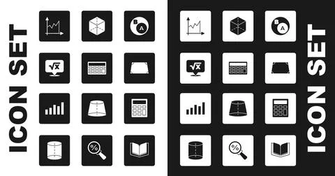 Set Subsets, math, a is subset of b, Calculator, Square root x glyph, Graph Stock Illustration