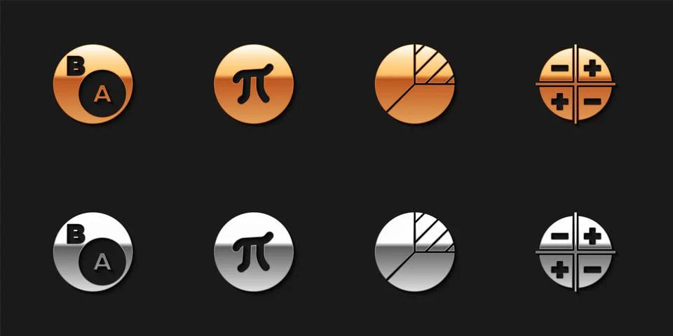 Set Subsets, math, a is subset of b, Pi symbol, Pie chart infographic and XYZ Stock Illustration