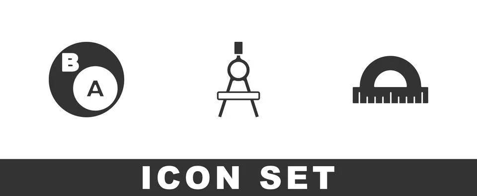 Set Subsets, math, a is subset of b, Drawing compass and Protractor icon. V.. Stock Illustration