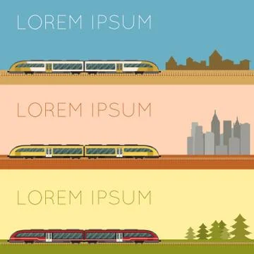 Set of suburban train banners Stock Illustration