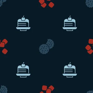 Set Sugar cubes, Cookie or biscuit and Piece of cake on seamless pattern. Vector Illustrazione stock
