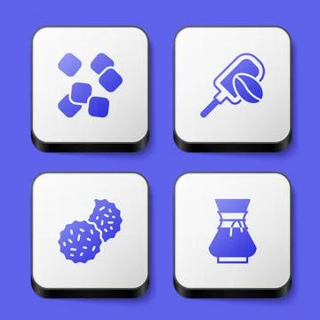 Set Sugar cubes, Spatula with coffee grain, Cookie or biscuit and Pour over Stock Illustration