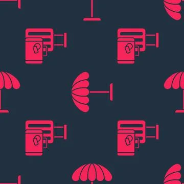 Set Suitcase and Sun protective umbrella for beach on seamless pattern. Vector Stock Illustration