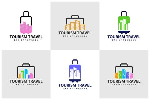 Set of Suitcase with City logo vector template, Creative Suitcase with City.. 스톡 일러스트