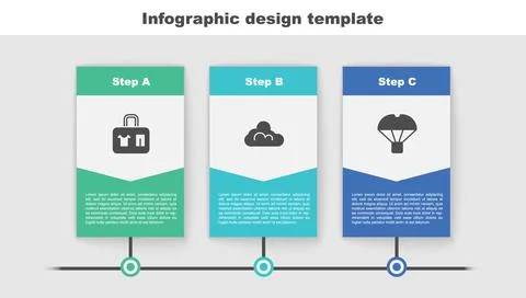 Set Suitcase, Cloud weather and Box flying on parachute. Business infographic Stock Illustration