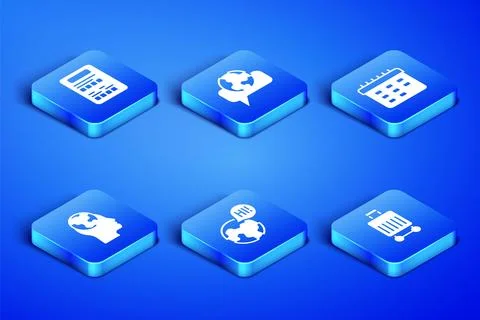 Set Suitcase, Exam sheet, Learning foreign languages, and School timetable icon Stock Illustration